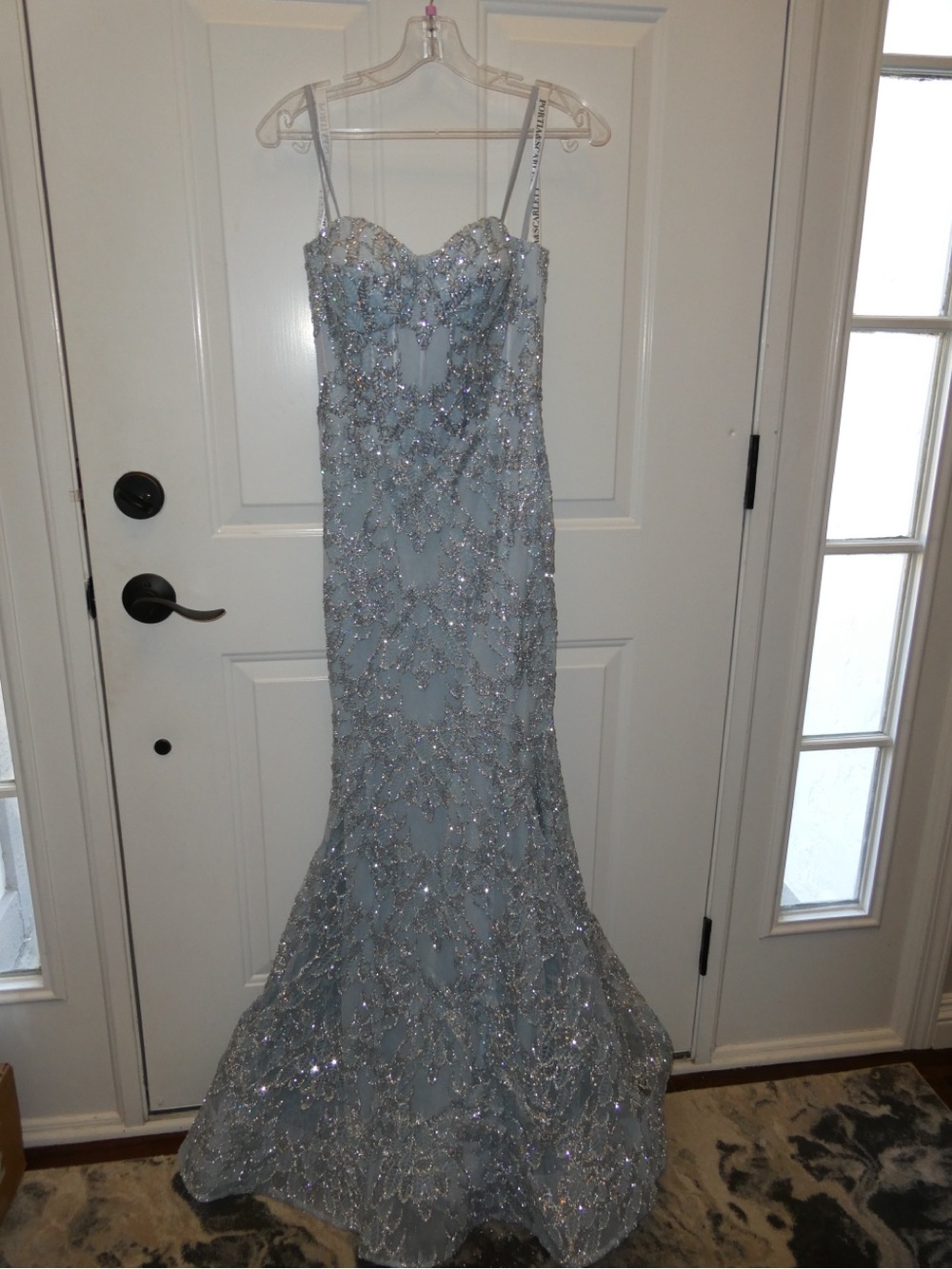 Elegant Light Blue Beaded Evening Gown